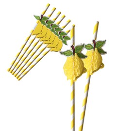 Flamingo Fruit Paper Drinking Straws 60PCS Disposable Cocktail Straws for Party Supplies, Birthday,Baby Shower, and Holiday Celebrations Tableware Decoration (60 Lemon straws)
