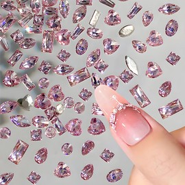 Pink Tiny Zirconia Nail Gems Glitter Stones Nail Accessories Various Shapes 2 mm Rhinestones Nails Charms Shiny Glitter Stones Rhinestones For Bedazzling Mini Nail Stones Nail Decoration Nail Art