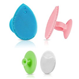 BLEGGEIT Face Brush, Soft Facial Cleansing Brush, Exfoliating and Massage Scrubber, Blackhead and Pore Acne Removing Silicone Brush Pad, Anti-Slip Handheld (2 Large and 2 Small
