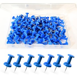 NEDBLUE Blue Push Pins - 120 Drawing Pins with Storage Box, Thumb Tacks for Cork, Notice and Bulletin Boards - Map Pins
