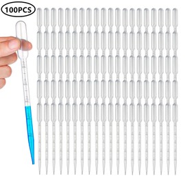 HUAZIZ Pack of 100 Plastic Transfer Pipettes, 5 ml, Disposable Liquid Dropper with Scale, Squeeze Transfer Pipettes (Transparent)
