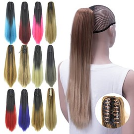 IMISSU Straight Clip on Hairpiece Extensions Pony Tail Clip Claw Ombre Ponytail Hair Pieces (Ombre Brown)