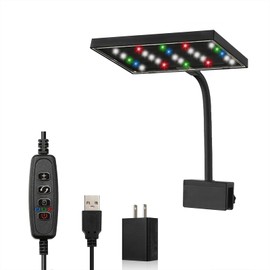 Carefree Fish Aquarium LED Light USB 5V RGBW 5730 Timmer 5~10Gal Fish Tank Clip Light 10 Brightness Levels 8W with USB Port (Include Power Adapter)