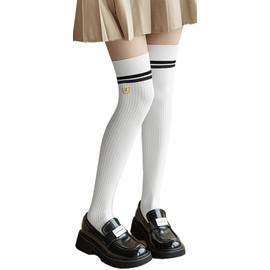 Ekieta Women's High Socks, Stockings, Knee High Socks, Cotton, Double Bar, Beautiful Leg Compression, Double Needle Embroidery, Soft, For Uniforms, Cute, For School Commutes, Parties, Recitals,