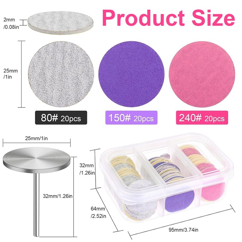 OHREN 60 Piece Sanding Disc Pedicure Set, 80/180/240 Grit Feet