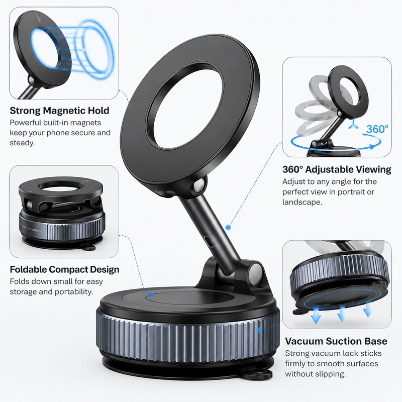 Magnetic Phone Holder for Car & Desk – Foldable 360°