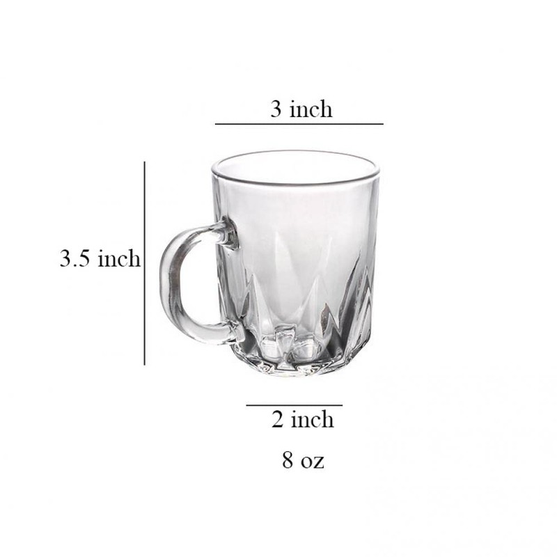 Sizikato 2pcs Clear Glass Drinking Cup with Handle, 8 Oz