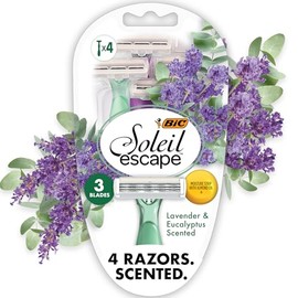 BIC Soleil 3 Escape - Maquinillas de afeitar desechables para mujer, 3 cuchillas, afeitado cómodo, mango perfumado lavanda y eucalipto para mujer, 4 u