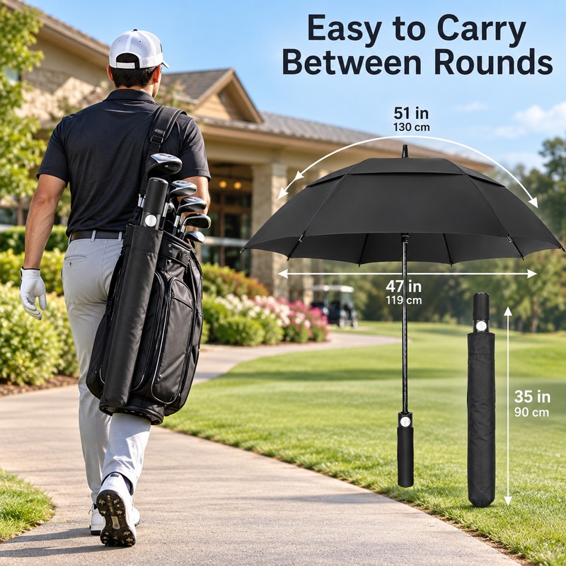 Oversized Windproof Golf Umbrella with Double Canopy, Automatic Open, Fiberglass