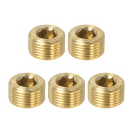 PATIKIL 3/8 inch Male BSP Pipe Plug Internal Hex Thread Socket, 5 Pack Hex Counter Sunk Solid Brass Pipe Plug Fitting Set for Pipe Air Tanks