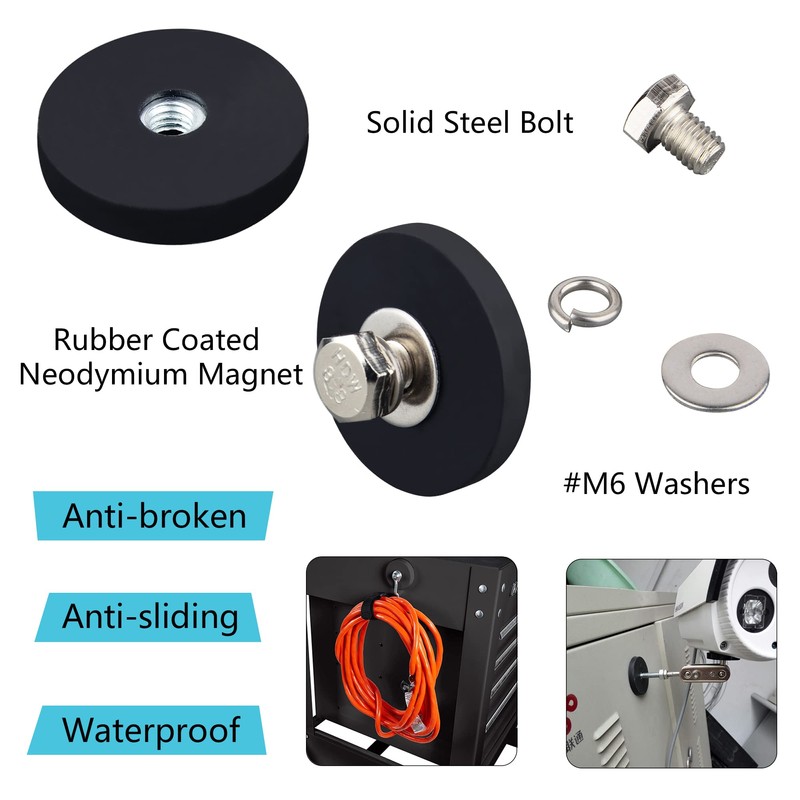 MUTUACTOR 4Pc Strong Rubber Coated Neodymium Magnets, Female Threaded Stud