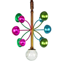 Exhart Art-in-Motion Colorful Hanging Metal Cup Spinner, Ready to Hang Garden Decor w/Glass Crackle Ball Detail, 9.5 by 13 Inches