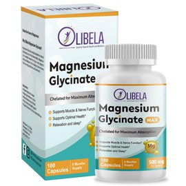 Olibela Magnesium Glycinate 500mg 180 Capsules Chelated. High Absorption to Support Relax, Sleep, Cardiovascular Health, Muscles, Sleep, & Heart Health* No Fillers, Vegan, 6 Months Supply