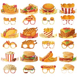 48 Pcs Fast Food Birthday Party Hats Paper Crowns Fast Food Paper Glasses Fast Food Party Favors With 24 Ropes