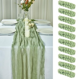 10 Pack Cheesecloth Table Runner 35x120 Inches for Baby Shower Decorations Gauze Boho Rustic Cheese Cloth Table Runners for Wedding Bridal Shower Birthday Party Table Decor(Sage Green)