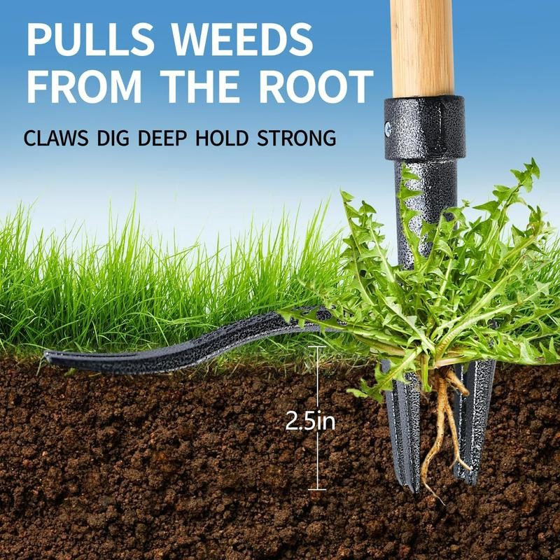 Weed Puller Tool, Stand-Up Weeding Tool with Long Handle,4-Claw Steel
