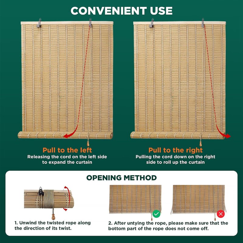 Bamboo Blinds for Interior Windows, Easy to Install Bamboo Shades