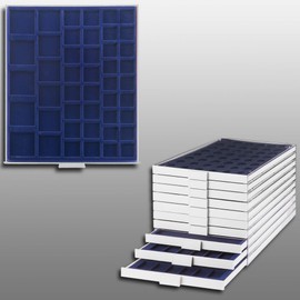 Prophila coin box gray 45 angular compartments in 3 different sizes, blue insert