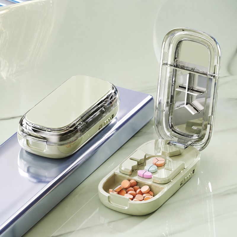 Portable Pill Cutter and Organizer for Travel – 1/2, 1/3,