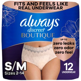 Always Discreet Boutique Adult Incontinence & Postpartum Underwear For Women, High-Rise, Size Small/Medium, Rosy, Maximum Absorbency, Disposable, 12 Count (Packaging May Vary)