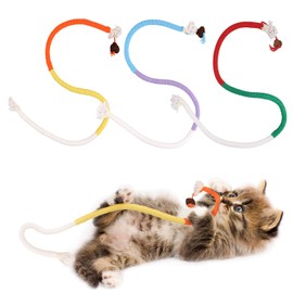NQEUEPN 3pcs Cat Rope Chew Toys, 27.56x0.39in Cotton Rope Kitten Toys Interactive Cat String Toy Used for Dental Care Relaxing Teeth Cleaning for Indoors Cat Pets Supplies(Blue, Red, Orange)