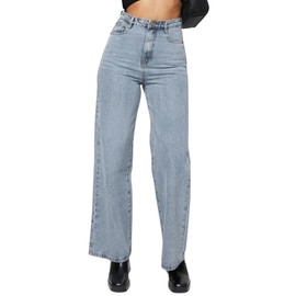 KDF Straight Leg Jeans for Women Trendy Baggy Jeans for Woman Pants Loose Stretchy Cropped Wide Leg Jeans Woman Light Blue Size 6