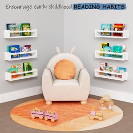 Harwaya White Floating Nursery Book Shelves Wall Mounted Set of 3, Wall Bookshelf for Kids Room Bedroom, Small Corner Book Shelf for Toddler Child Teen Girls Boys Bathroom Decor and Toy Storage