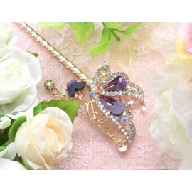 Miaomyoa Hair Ornament, Hair Ornament, Kimono, Antique Exotic Flower Motif, Butterfly, Butterfly, Butterfly Flower, Pink Gold, Hair Accessory (Purple)