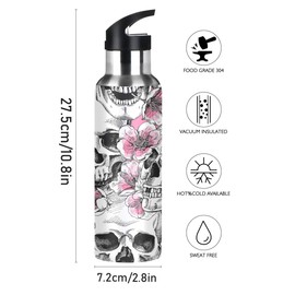 JUMBEAR ACUUM Skull Water Bottle, Insulated Stainless Steel Leak-Proof Wide Mouth Water Bottle with Straw Lid for Fitness, Gym and Outdoor Sports, 22 oz