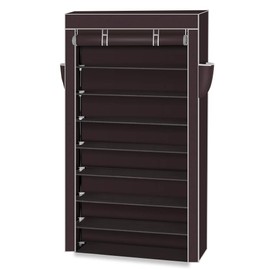 Baisha 10 Tiers Shoe Rack with Dustproof Cover Closet Shoe Storage Cabinet Organizer, Space Saving Portable Shoe Rack Hold up to 45-Pair (Dark Brown)