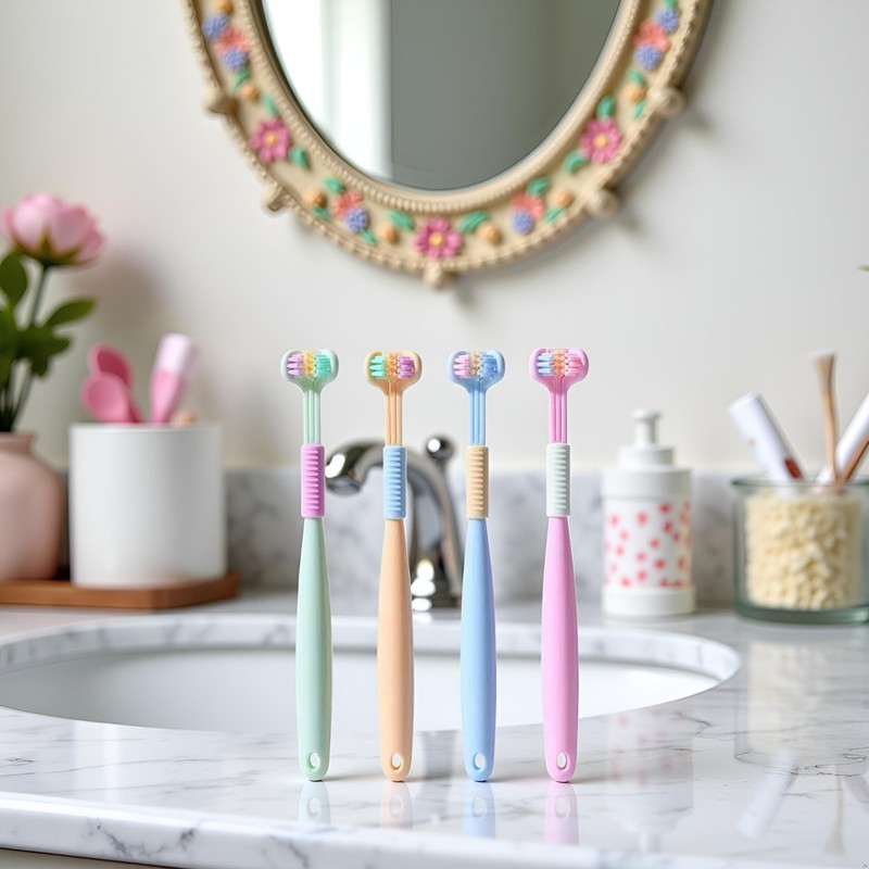 2 Pcs Random Color Three-Sided Soft Hair Toothbrush, Effective Wrap-Around