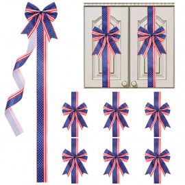 WILLBOND 8 Pcs Patriotic Cabinet Ribbons Bows for Kitchen Veterans Day 78.8 Inch Cabinet Bows Red White and Blue Large Decor for Door Home Wall Party Decor