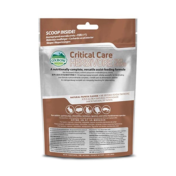 Oxbow Animal Health Critical Care, Herbivore, Fine Grind Papaya Flavor, 100 Gram Bag