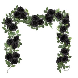 SHACOS 3Pcs (6.0m) Artificial Rose Garland Artficial Flower Garland Rose Garland Artificial Flowers Rose Vine Garland Decorations Hanging Rose Garland for Outdoor Indoor Wedding Wall Decoration, Black