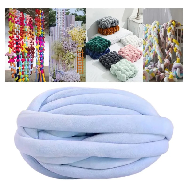 Hilo Grueso Y Voluminoso, Lavable A Mano, Hilo Azul Claro