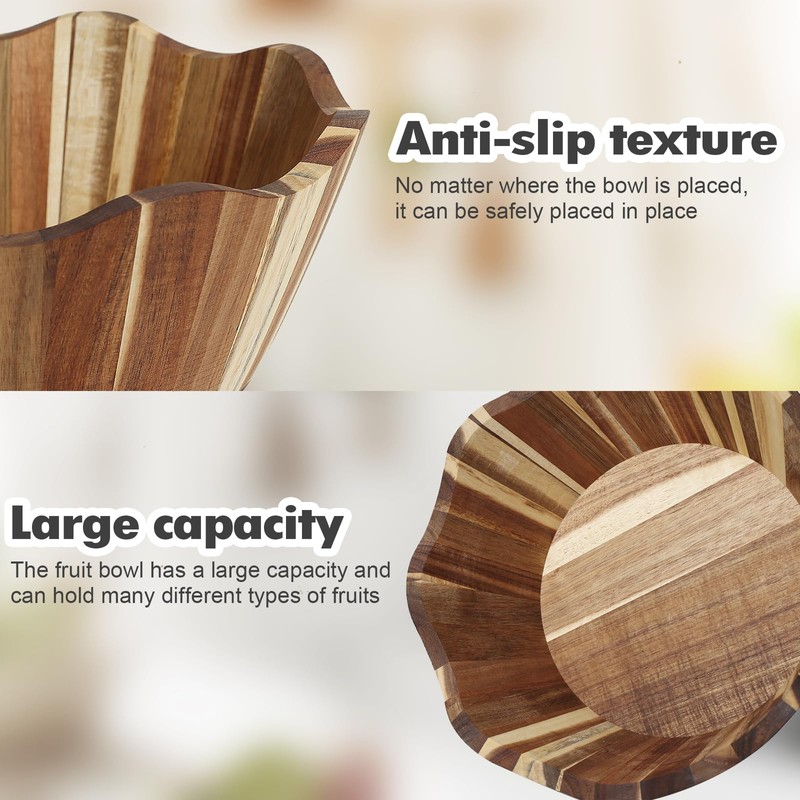 Wooden Fruit Bowl, Large Kitchen Counter Fruit Basket Storage