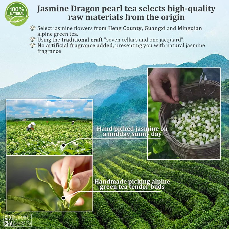 XIXICHA Jasmine Pearls Tea Jasmine Green Loose Leaf Dragon Balls