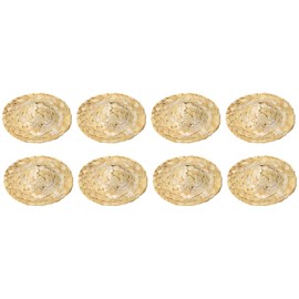 PATIKIL 8pcs Mini Straw Hat 1.8" Hand Knitted Miniature Straw Hat for Dollhouse Mini Cowboy Cute Hand Knitted Hats for DIY Crafts Costumes Decoration Accessories Wood Color