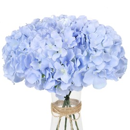 Exoment Silk Hydrangea Heads with Stems,Blue Artificial Flower Heads DIY Wedding Centerpiece Home Party Baby Shower Decor (Blue, 10)