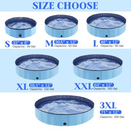 Foldable Dog Bath Swimming Pool Plastic Kiddie Pool Professional Tub Collapsible Grooming Bathtub for Pets Kids Baby and Toddler, 48 x 12 Inches Blue