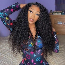 Bling Hair 14~36Inch HD 13X6 Transparent Kinky Curly Lace Frontal Wigs Pre-plucked 13X4 Jerry Curly Lace Front Human Hair Wig For Women 180 Density - Wig Types: 13X6 Kinky Curly, Size: 26"
