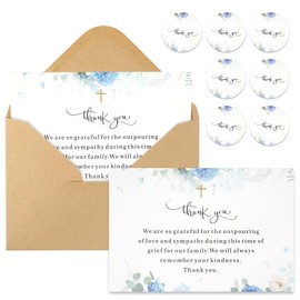 NLWELOA 50 Set Funera Thank You Cards with Envelopes and Matching Seal Stickers,Sympathy Cards with Message Bereavement Sympathy Thank You Card for Funeral Family Friends Loved Ones（rose）