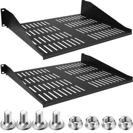 2 Pcs 1U 2U Server Rack Shelf Universal Vented Rack Mount Shelf 19 Inch Network Server Mounting Tray for Air Circulation Network Equipment and Cabinet Wall Mount, 14.5 Inch Deep
