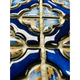 Sunburst Calacatta Blue Glossy Porcelain Border Pool Wall and Floor Tile on 6x12 Mesh Mounted for Easy Installation for Bathroom Tile| Shower Backsplash| Kitchen| Accent Wall (1 Piece)