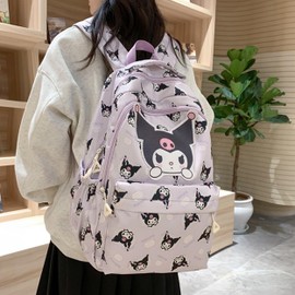 Roffatide Anime Kuromi School Backpack All Over Print Casual Schoolbag Girls Laptop Backpack Travel Hiking Rucksack Purple