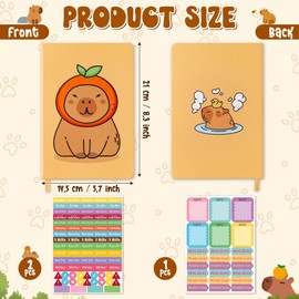 B1ykin Hardcover Ruled Journal Notebook with Planner Stickers, 196 Pages PU Leather Journal Notebook Journals Diary Notepad for Writing Travel Business Work School College Note Taking (Capybara)