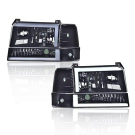 LQI LED DRL Headlights Assembly, Compatible with 1992 1993 1994 1995 1996 Ford Bronco F150/ 92-97 F250 F350 Super Duty w/Corner Signal Smoky lens Black Housing Clear Reflector Headlights Assembly