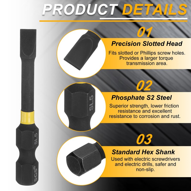 sourcing map 2pcs SL5 Slotted Impact Screwdriver Bits 5mm Slotted