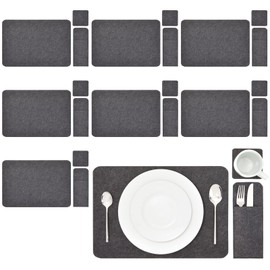 Juvale Felt Table Placemats Set of 8 for Dining Table and Kitchen Decor with Drink Coasters and Cutlery Pouches (Gray, 24 Pieces)