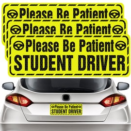 QSUM Student Driver Magnet Safety Sign for Car, 3Pcs 10x3.5inch Highly Reflective Magnet Sticker for Novice or Beginner (Yellow)